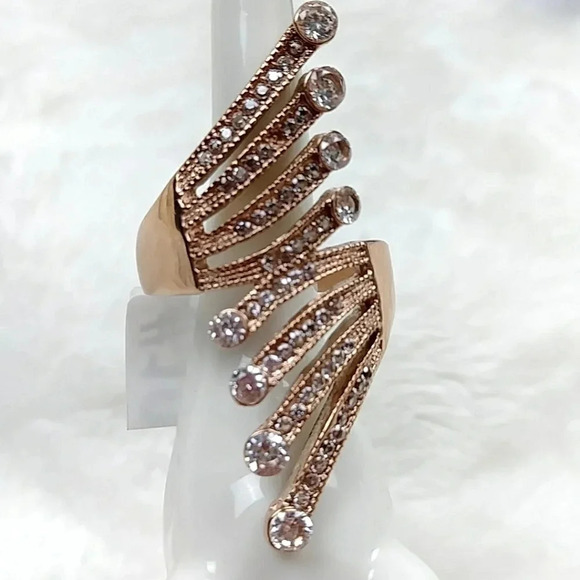 Cocktail Ring Rose Gold Tone Stainless Steel Statement Ring Hypoallergenic - Picture 3 of 10